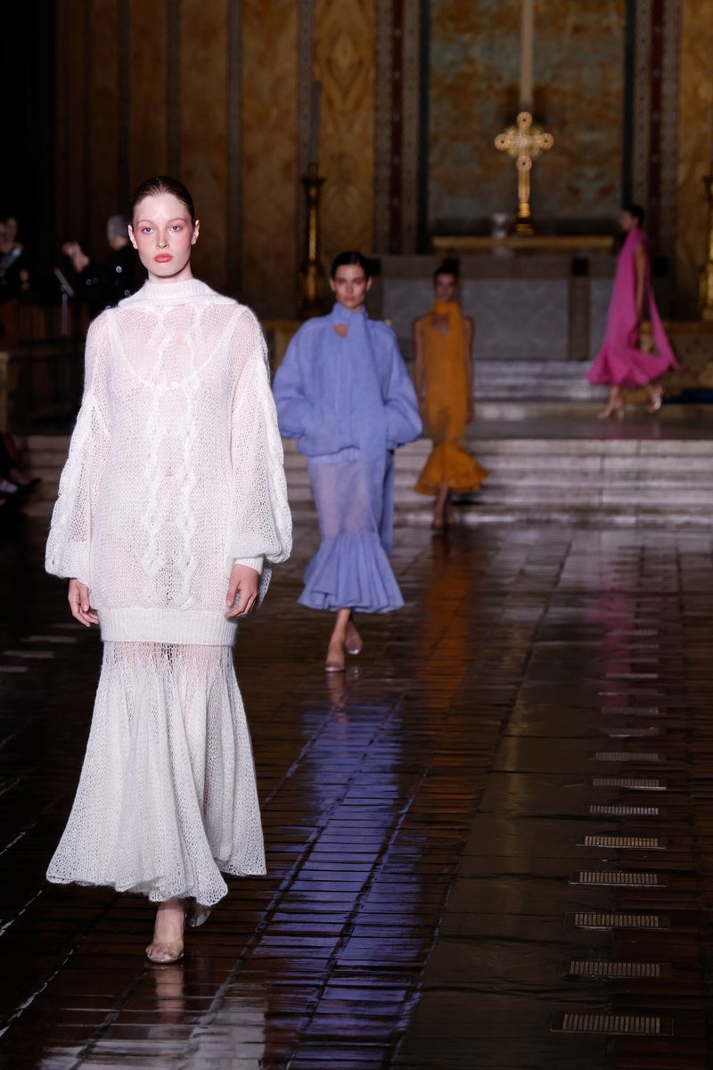 NEW YORK, NEW YORK - SEPTEMBER 13: A model walks the runway during the S/S 2026 Prabal Gurung fashion show during New York Fashion Week at St. Bartholomew's Church on September 13, 2025 in New York City. (Photo by Taylor Hill/WireImage)