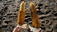 Begini tampilan jagung bakar yang dibeli oleh Seulgi dan temannya. Mereka membeli varian agak pedas yang diolesi saus sambal. Foto: Instagram/YouTube Hi Seulgi