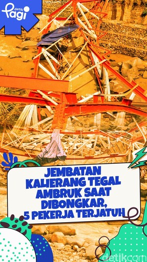 Video: Jembatan Kalierang Tegal Ambruk Saat Dibongkar, 5 Pekerja Terjatuh