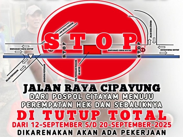 Ilustrasi penutupan sementara jalan di Cipayung, Depok (dok. Istimewa)