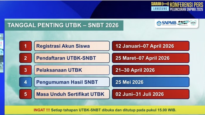 Jadwal SNBT 2026 dan akun resmi panitia SNPMB 2026
