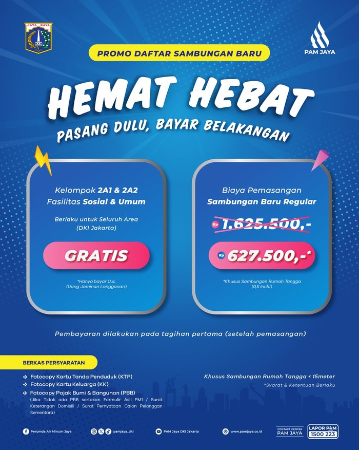 Gratis Sambungan Baru Air PAM Jaya untuk Warga Jakarta, Yuk Daftar!