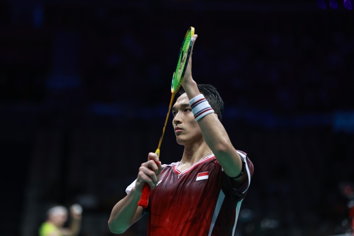 Aksi Jonatan Christie di ajang China Masters 2025.