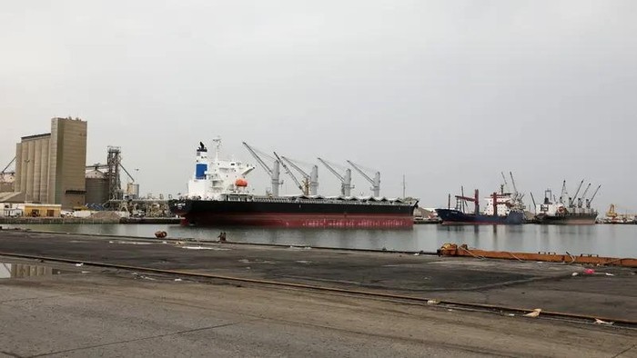 Ships are docked at the Red Sea port of Hodeidah, Yemen July 31, 2024. (Reuters)