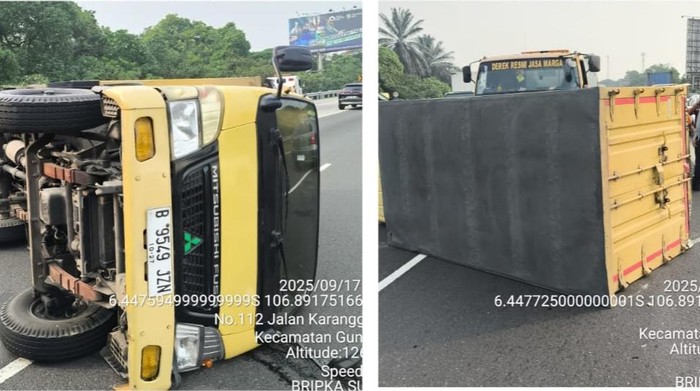 Truk Terguling di Tol Jagorawi