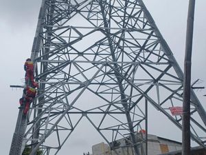 Video: Geger Pria Nekat Panjat Tower Sutet di Jakut Berujung Turun Sendiri