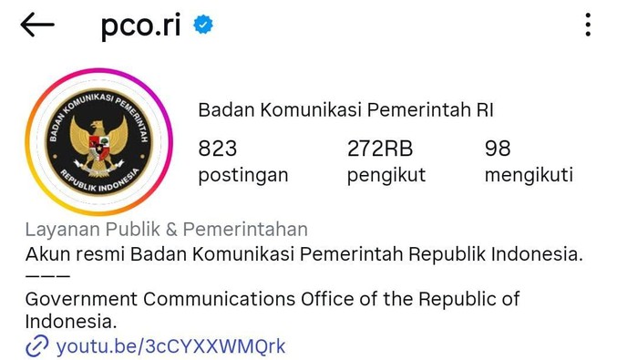 Instagram Badan Komunikasi Pemerintah.