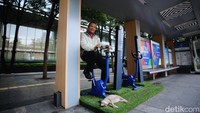 Dua unit sepeda statis tersedia di halte, dapat digunakan gratis oleh warga sambil menunggu bus TransJakarta tiba. 