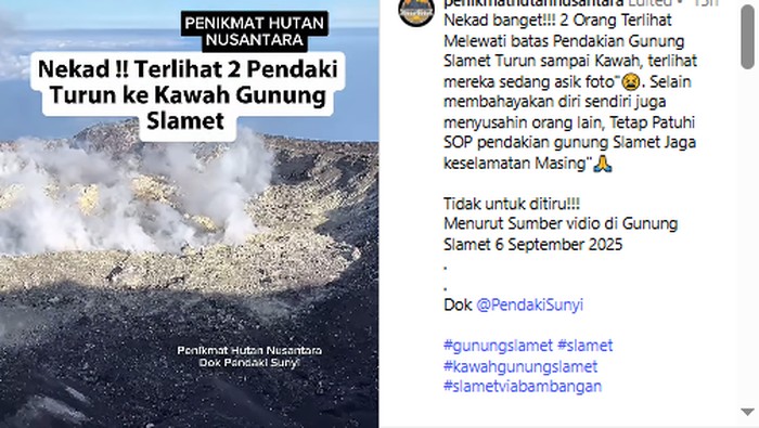 Aksi nekat dua pendaki turun ke kawah Gunung Slamet