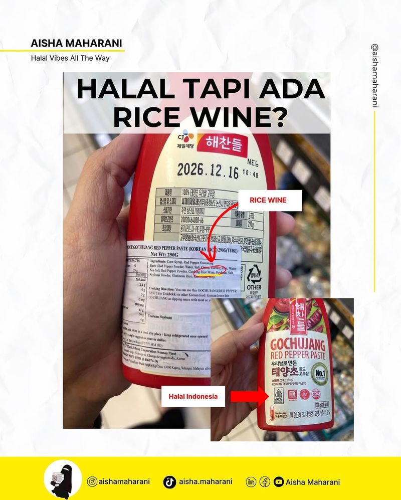 Bumbu gochujang halal, tapi berbahan rice wine.