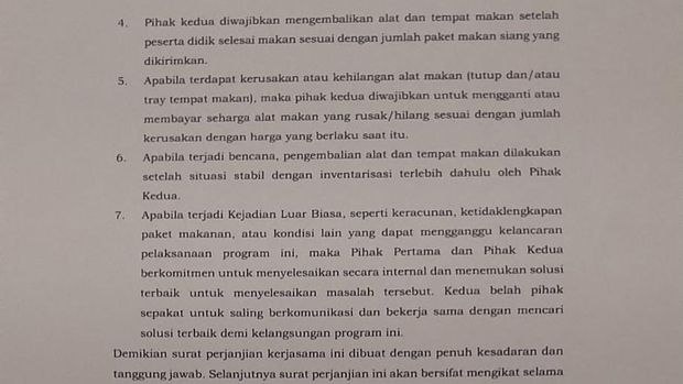 Surat perjanjian terbaru tanpa pasal merahasiakan keracunan jika terjadi MBG.