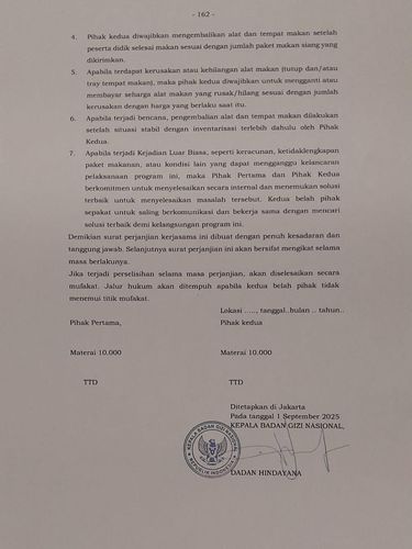 Surat perjanjian terbaru tanpa pasal merahasiakan keracunan jika terjadi MBG.