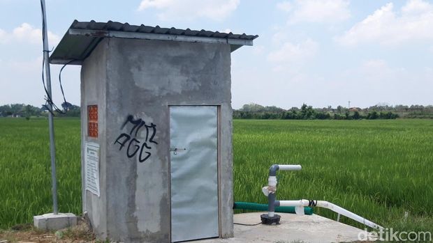 Bangunan rumah pompa air yang viral di media sosial.