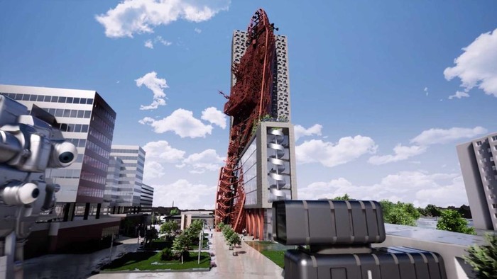 Desain Top Tower, gedung pencakar langit dengan struktur seperti bangkai kapal.