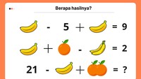 Pisang dan jeruk hadir di soal berikut. Ayo, hitung tambah-kurangnya biar ketemu jawaban tepat! (Aida Adha Siregar/detikcom)