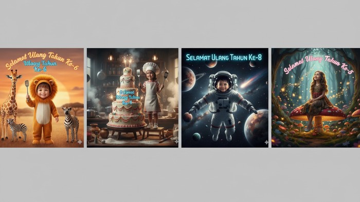 Ilustrasi poster ulang tahun (Seluruh gambar yang disajikan dalam artikel ini bukanlah visual asli, melainkan kreasi visual yang sepenuhnya dihasilkan oleh kecerdasan buatan Gemini AI).