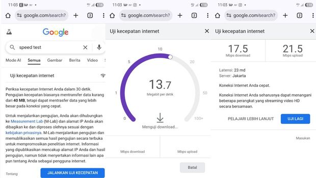 Cara cek kecepatan internet di Google