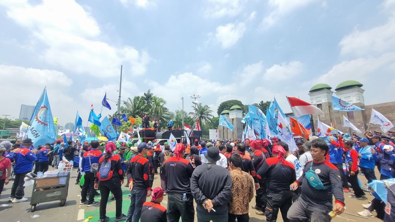 Demonstrasi buruh di DPR (Taufiq/detikcom)