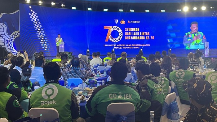 Komunitas ojol hadiri syukuran Hari Lalu Lintas Bhayangkara Ke-70 (Rumondang/detikcom)