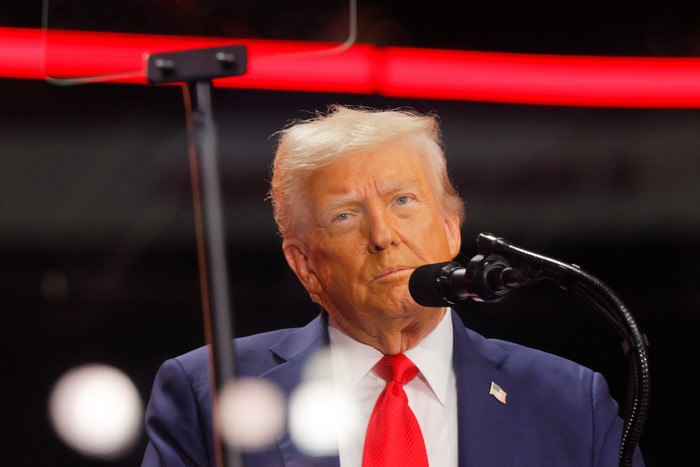 U.S. President Donald Trump attends a memorial service for slain conservative commentator Charlie Kirk at State Farm Stadium in Glendale, Arizona, U.S., September 21, 2025.  REUTERS/Brian Snyder