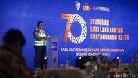 Kakorlantas Polri Irjen Agus Suryonugroho menyampaikan sambutan. Adapun tema acara Hari Lalu Lintas Bhayangkara ke-70 ini ialah Lalu Lintas Modern Yang Berkeselamatan Menuju Indonesia Emas. Acara syukuran ini digelar secara sederhana.