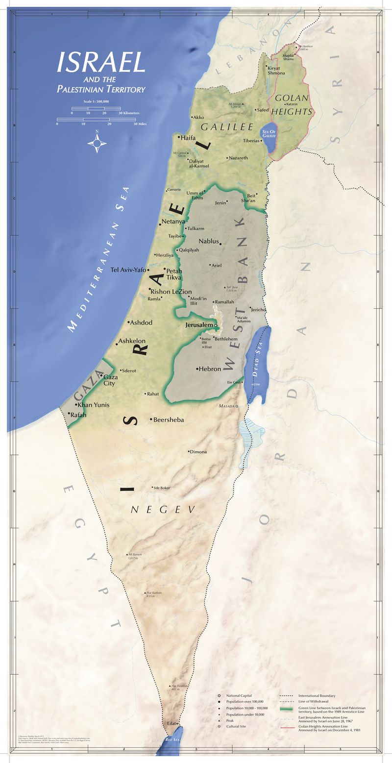 Batas wilayah Israel/Green Line Batas wilayah Israel dan Palestina. Warna hijau adalah garis 1967 atau Green Line