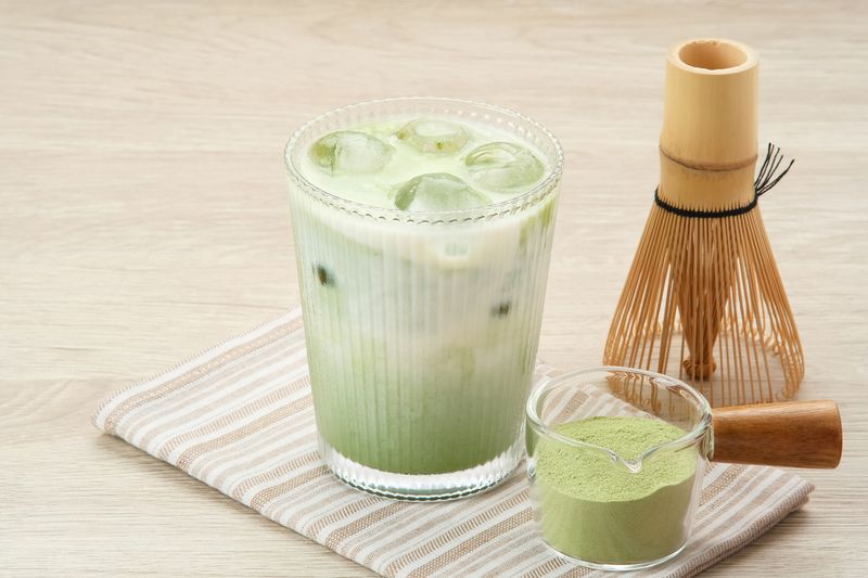 Japanese Iced Matcha Latte, green tea with milk,