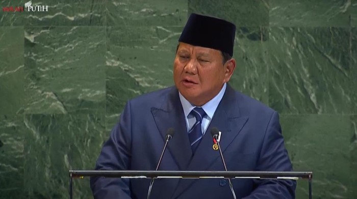 Presiden Prabowo Subianto dalam Sidang umum ke-80 PBB di Markas Besar PBB, New York. (YouTube Sekretariat Presiden)