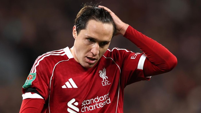 LIVERPOOL, ENGLAND - SEPTEMBER 23: Federico Chiesa of Liverpool reacts during the Carabao Cup Third Round match between Liverpool and Southampton at Anfield on September 23, 2025 in Liverpool, England. (Photo by Stu Forster/Getty Images)