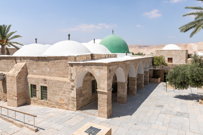 Jerusalem, Israel, August 11, 2022 : The Muslim shrine - the complex of the grave of the prophet Moses in the old Muslim cemetery, near Jerusalem, in Israel