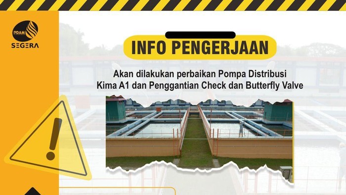 PDAM Kota Makassar, akan melakukan perbaikan pompa distribusi Kima A1 serta penggantian check dan butterfly valve.