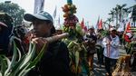 Petani Kenakan Caping dan Bawa Hasil Tani Saat Aksi di DPR