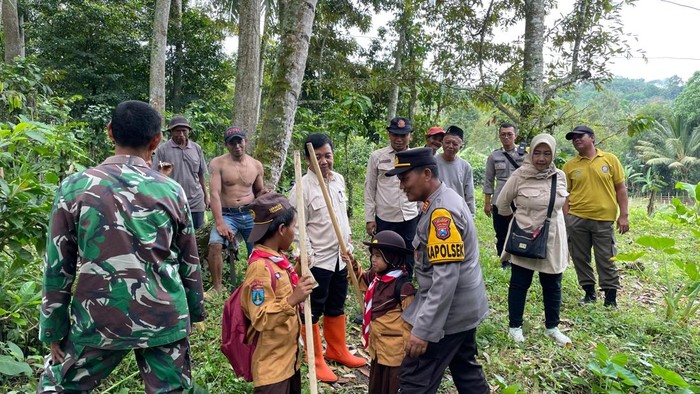 Petugas mengecek lokasi serangan monyet di Jember
