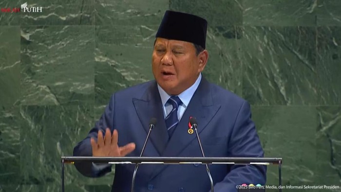 Presiden Prabowo saat berpidato di Sidang Umum ke-80 PBB, Selasa (23/9).