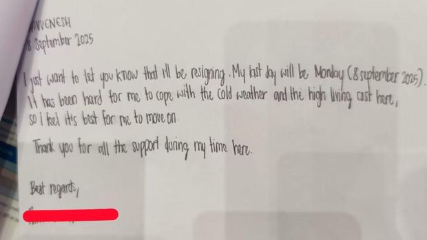 Surat pengunduran diri seorang Gen Z di Malaysia akibat cuaca dan biaya hidup. (Dok. Istimewa)