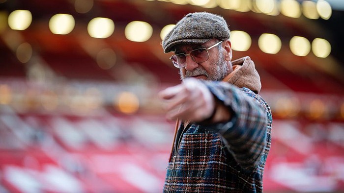 MANCHESTER, ENGLAND - APRIL 5:   Eric Cantona reacts at the end of the Premier League match between Manchester United FC and Manchester City FC at Old Trafford on April 5, 2025 in Manchester, United Kingdom. (Photo by Ash Donelon/Manchester United via Getty Images)