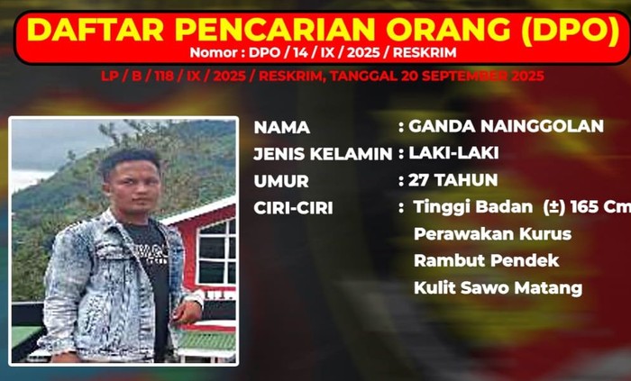 Foto Ganda Nainggolan yang dosebar petugas kepolisian. (Dok. Polres Tanah Karo)