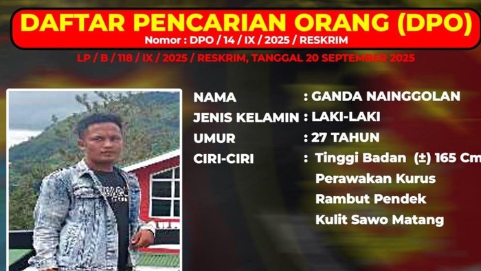 Foto Ganda Nainggolan yang dosebar petugas kepolisian. (Dok. Polres Tanah Karo)