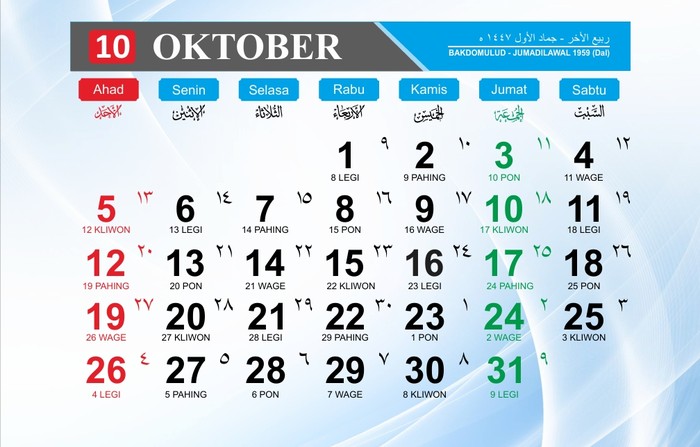 Ilustrasi Kalender Oktober 2025