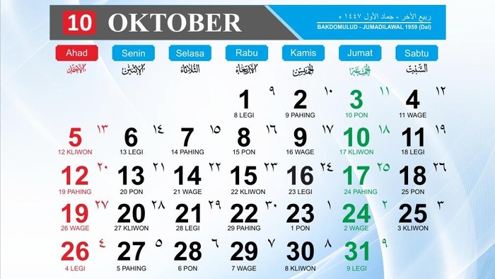 Ilustrasi Kalender Oktober 2025