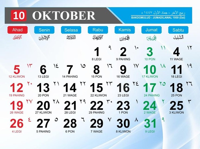 Ilustrasi Kalender Oktober 2025