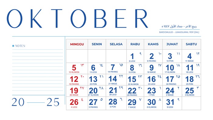 Kalender Oktober 2025.