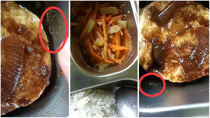 Tangkap layar video MBG yang terdapat belatung pada menu telurnya.