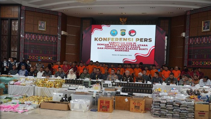Badan Narkotika Nasional (BNN) bersama Kepolisian Republik Indonesia (Polri) membongkar ribuan kasus peredaran narkoba di Sumatera Utara (Sumut) (Dok istimewa).