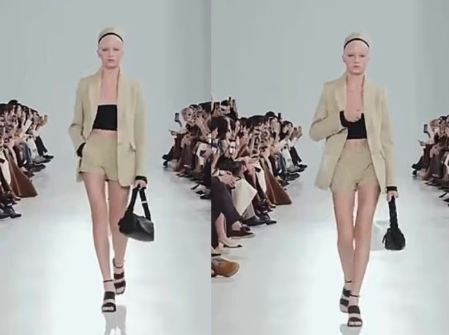 Rekaman dari runway memperlihatkan Kai dengan sigap menyesuaikan atasan itu dengan satu tangan, sambil tetap berjalan percaya diri di atas catwalk. Profesionalitasnya ini mendapat pujian netizen. Foto: Dok. Getty Images, Instagram Kai Schreiber