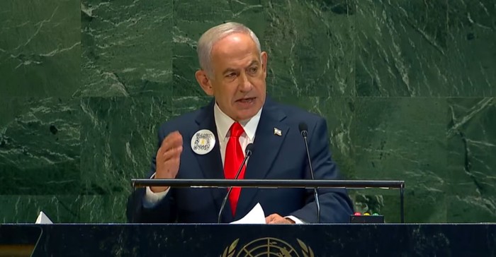 PM Israel Benjamin Netanyahu saat pidato di Sidang Umum PBB, New York, Jumat (26/9/2025). (YouTube/United Nations)