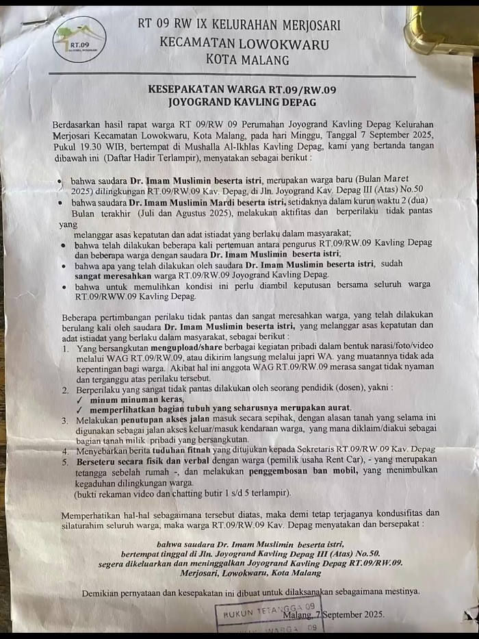 Surat pengusiran eks dosen UIN Malang