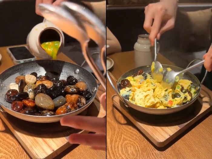 Telur orak-arik masak di batu