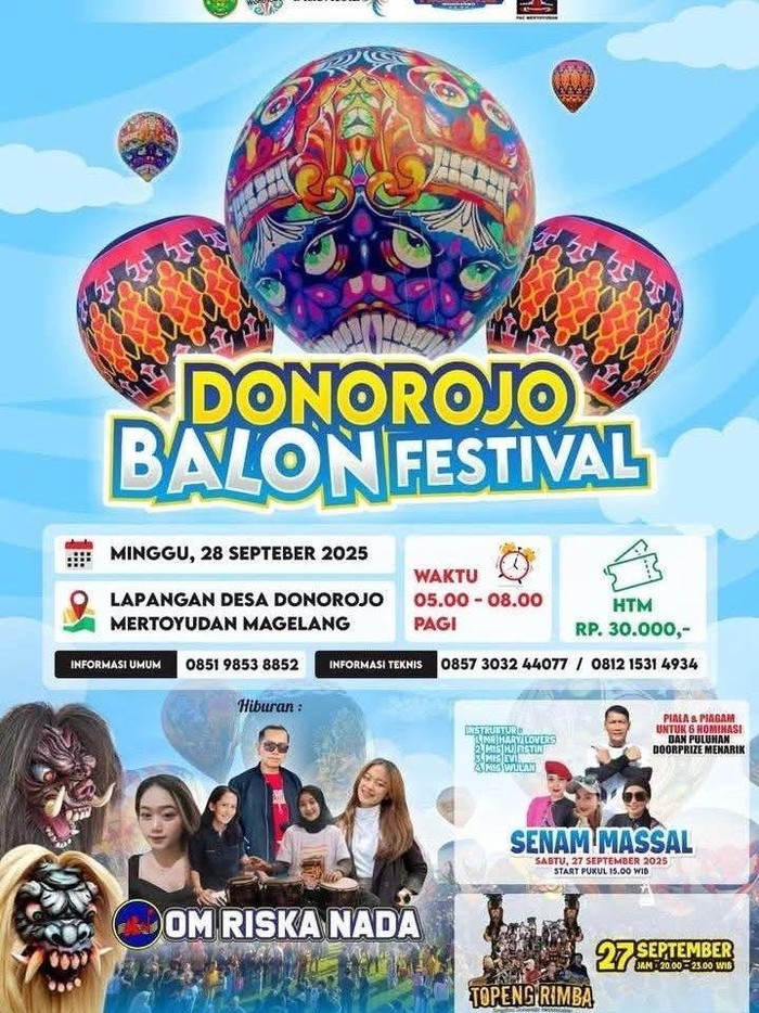 Flyer ‘Donorojo Balon Festival’ yang berlangsung di Lapangan Desa Donorojo, Mertoyudan, Kabupaten Magelang, Minggu (28/9/2025).
