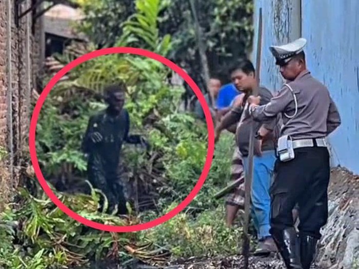 Agus, pelaku pencurian ponsel saat dipaksa keluar warga dan polisi dari got persembunyiannya di Sukomanunggal, Surabaya